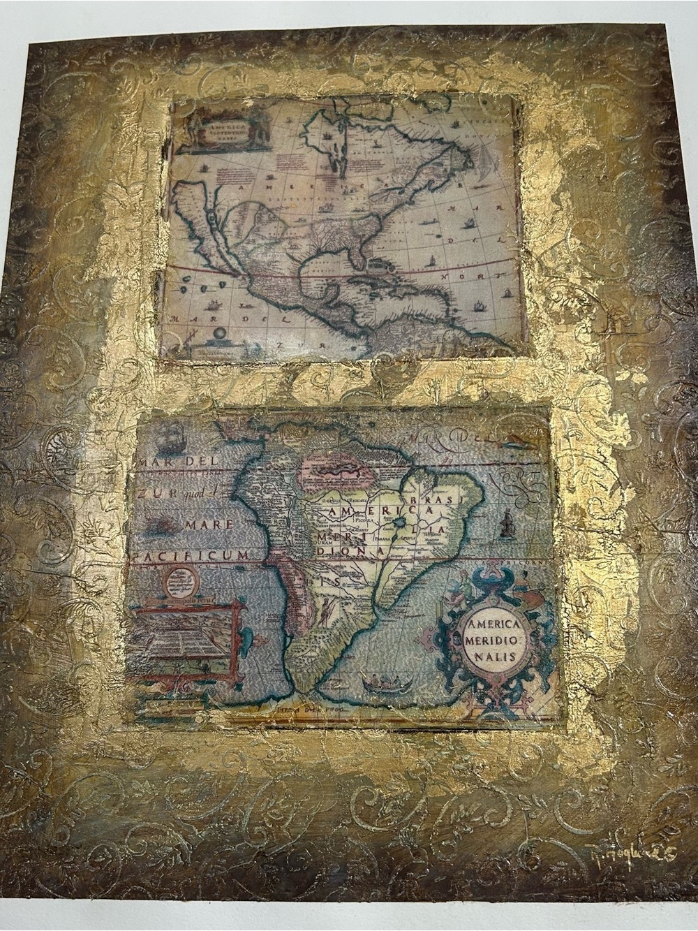 Gold Vintage Map Wall Art - Decorative Home Art 16x20”